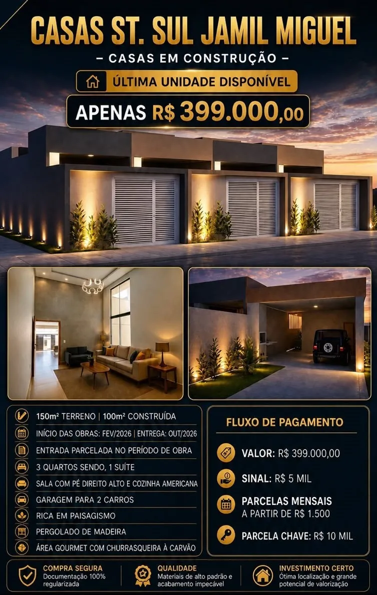 CASAS NO SETOR SUL JAMIL MIGUEL (PREVISÃO DE ENTREGA OUT/26) — foto 1