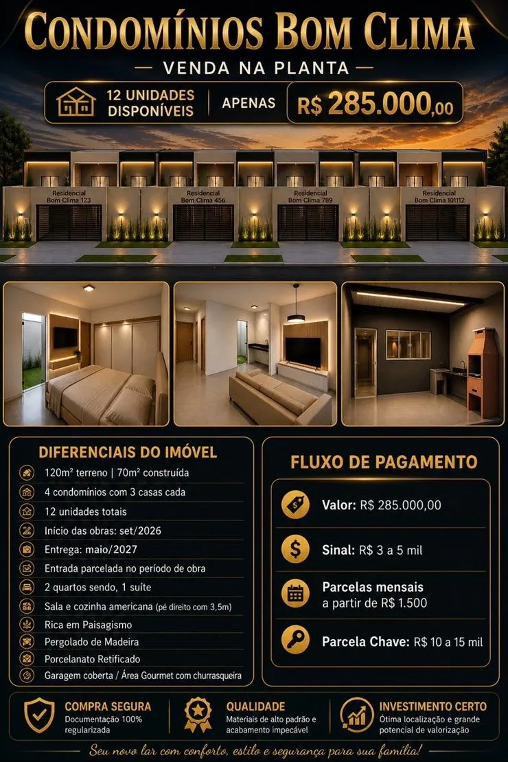 CONDOMINIO DE CASAS NO BAIRRO BOM CLIMA (VENDA NA PLANTA) — foto 1